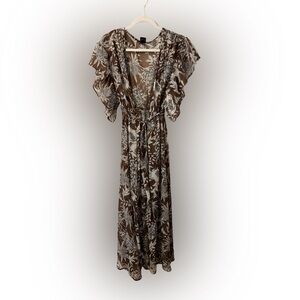 Express Brown and White Floral Kimono